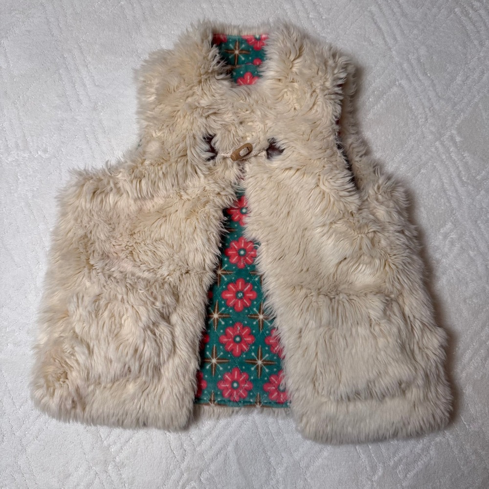 Boho Reversible Matilda Jane Snow Queen Faux Fur Floral Vest Girls Sz 5 Est